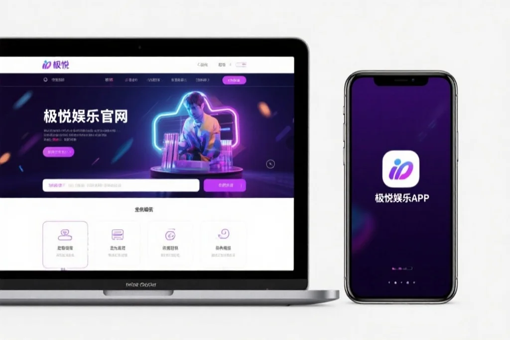 一台笔记本电脑屏幕上显示着欧陆娱乐官网的界面，旁边是一部手机显示着欧陆娱乐APP，两者并列对比